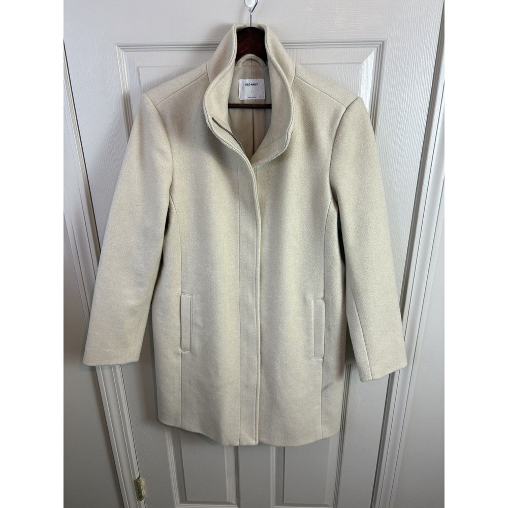 Old Navy Funnel Neck Coat Women L Oatmeal Heather Wool Blend Winter Outerwear